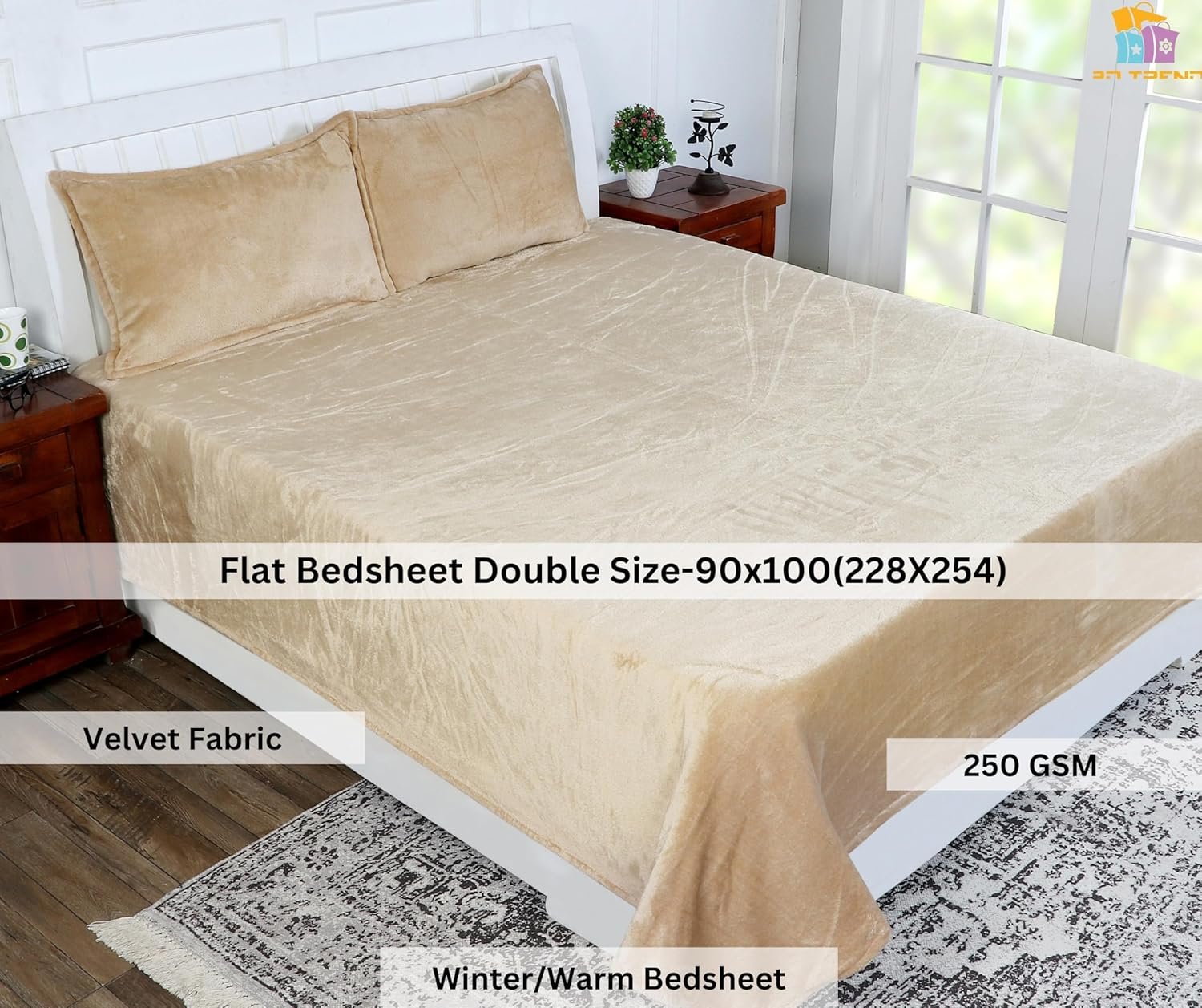 Winter Warm King Size Flat Double Bedsheet With 2 Pillow Cover (Golden)