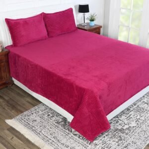 Winter Warm King Size Flat Double Bedsheet With 2 Pillow Cover (Magenta)
