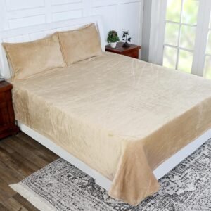 Winter Warm King Size Flat Double Bedsheet With 2 Pillow Cover (Golden)