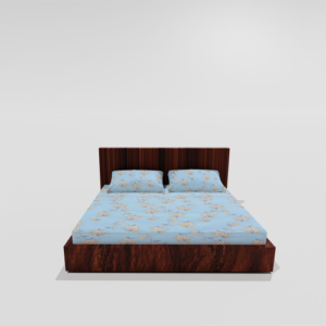 Glace Cotton Elastic Fitted Double Bedsheet With 2 Pillow Covers (Sky Blue)