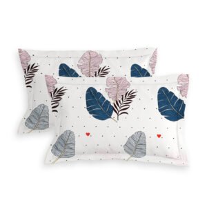 Elastic Fitted King Size Double Bed Sheet With 2 Pillow Covers (Leafy)