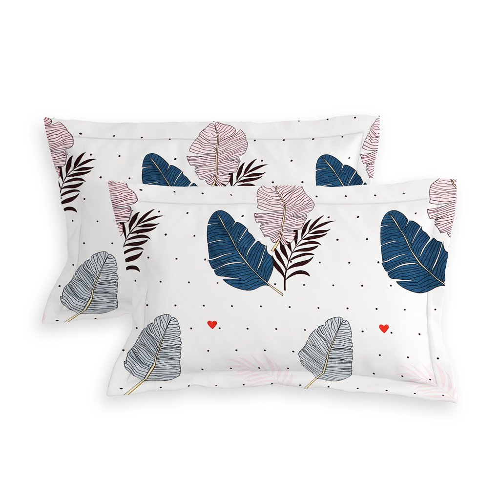 Elastic Fitted King Size Double Bed Sheet With 2 Pillow Covers (Leafy)