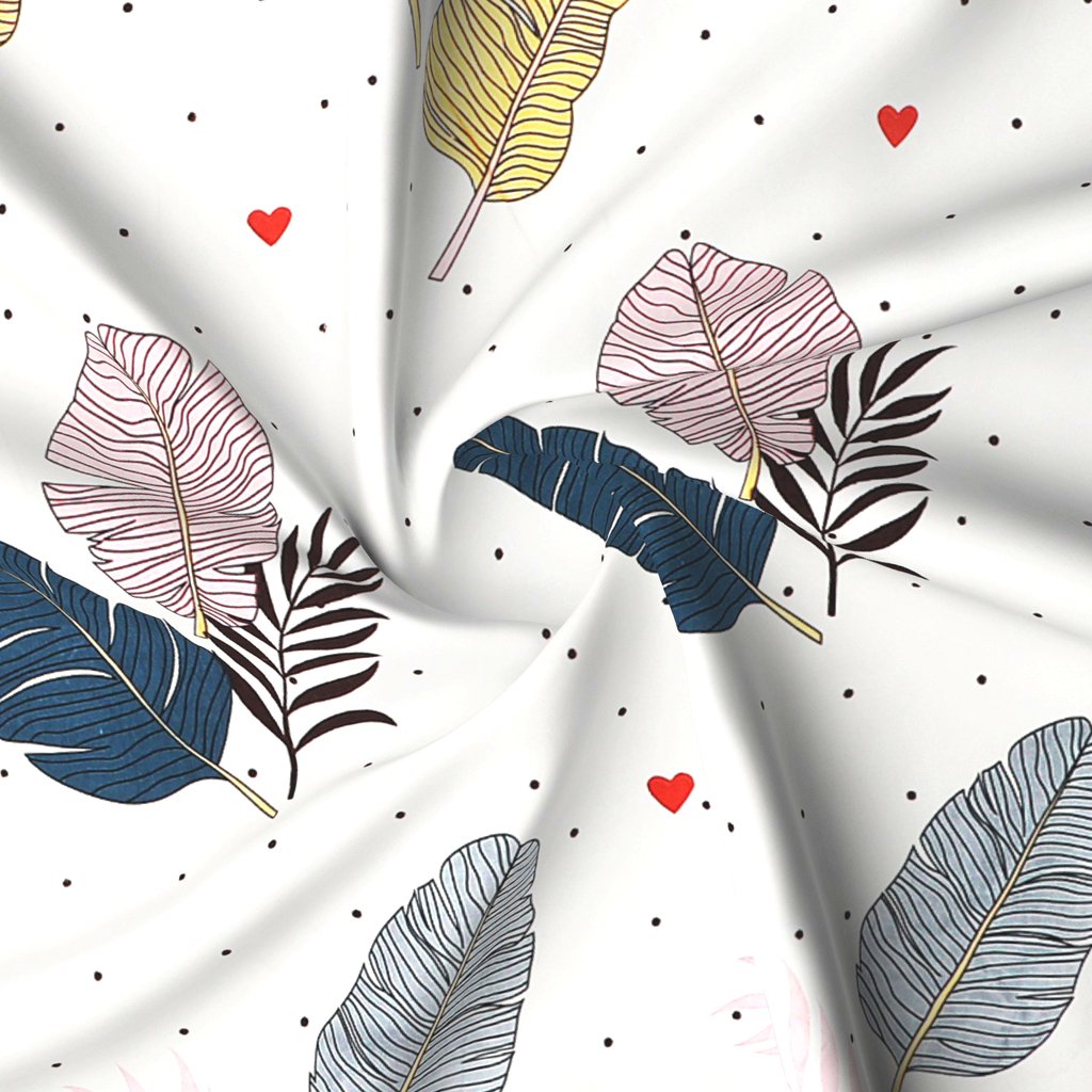 Elastic Fitted King Size Double Bed Sheet With 2 Pillow Covers (Leafy)