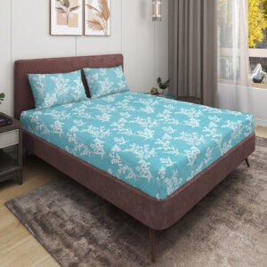 Glace Cotton Double Flat Bedsheet With 2 Pillow Covers (Blue)