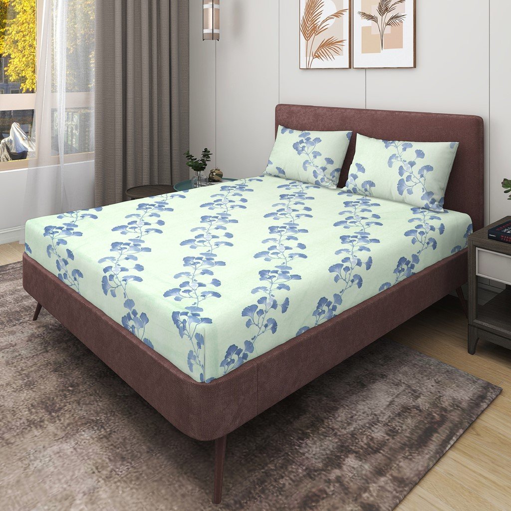 Glace Cotton Double Flat Bedsheet With 2 Pillow Covers (Green)