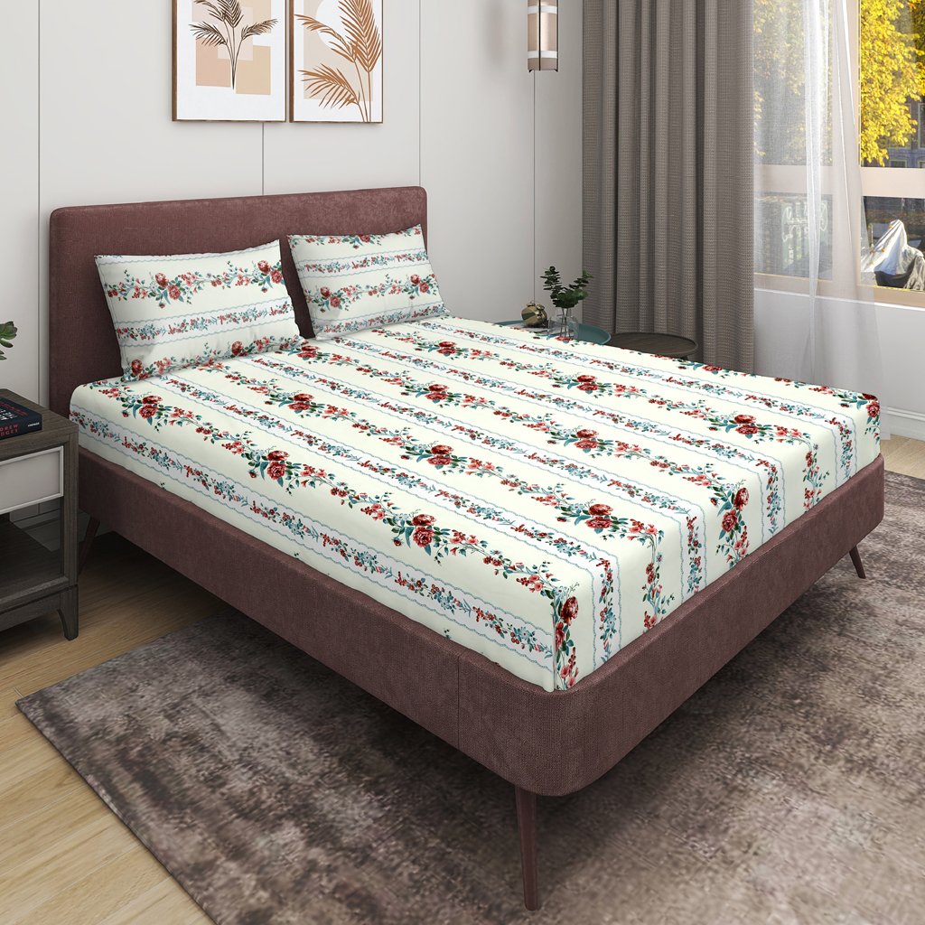 Glace Cotton Double Flat Bedsheet With 2 Pillow Covers (Green)