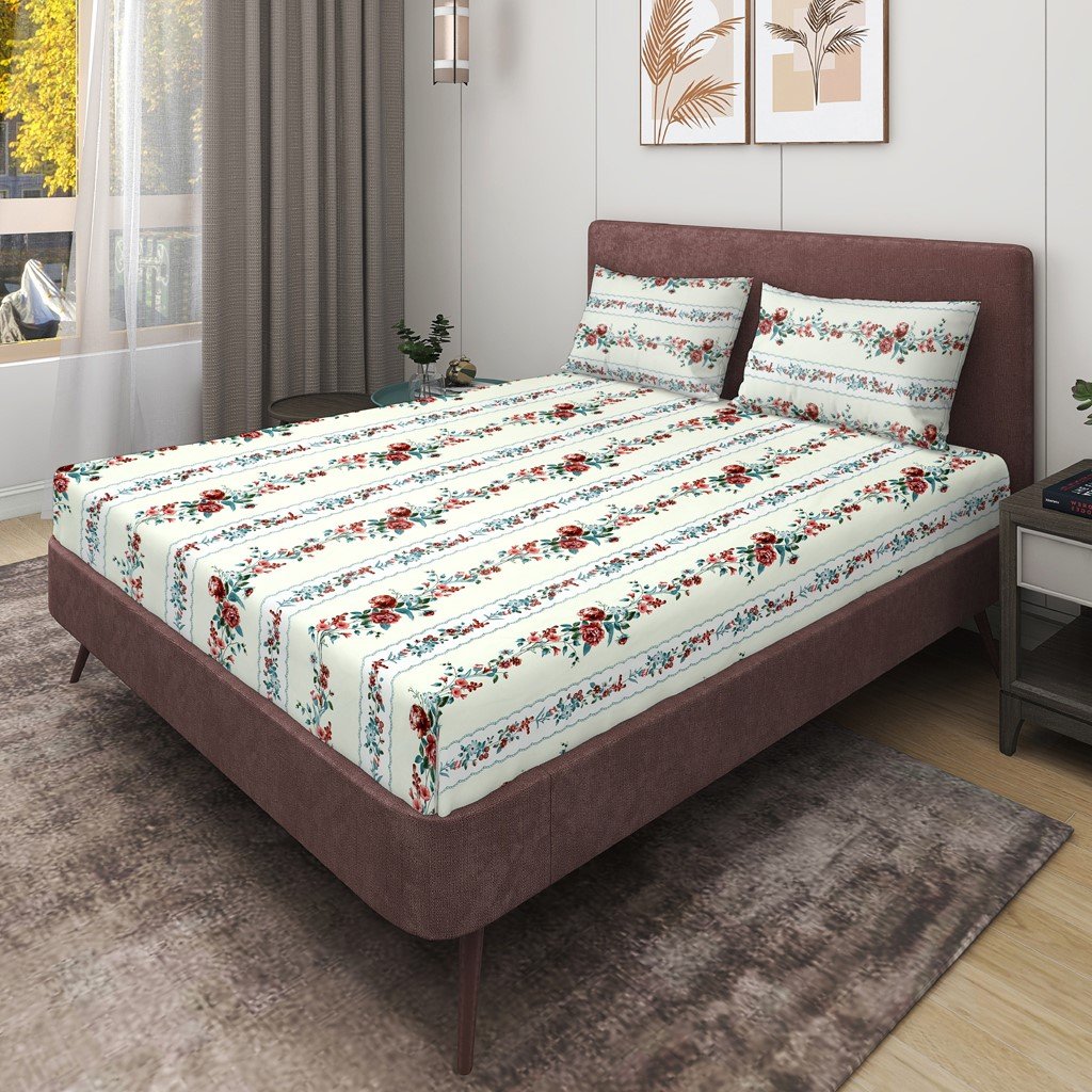 Glace Cotton Double Flat Bedsheet With 2 Pillow Covers (Green)