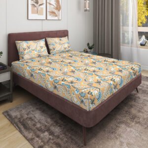 Glace Cotton Double Flat Bedsheet With 2 Pillow Covers (Yellow)