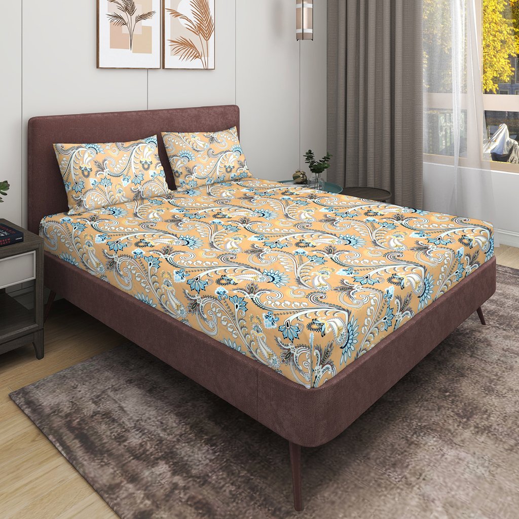 Glace Cotton Double Flat Bedsheet With 2 Pillow Covers (Yellow)