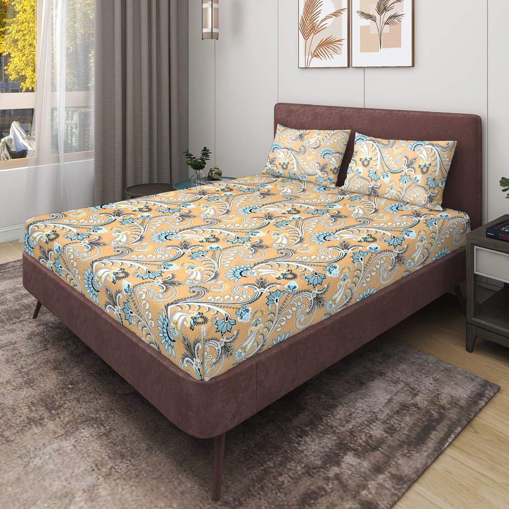 Glace Cotton Double Flat Bedsheet With 2 Pillow Covers (Yellow)