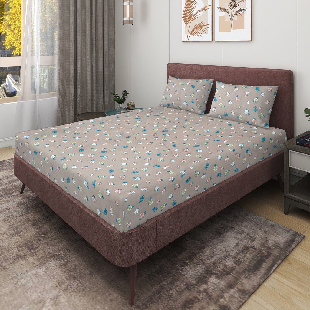 Glace Cotton Double Flat Bedsheet With 2 Pillow Covers (Mouse)