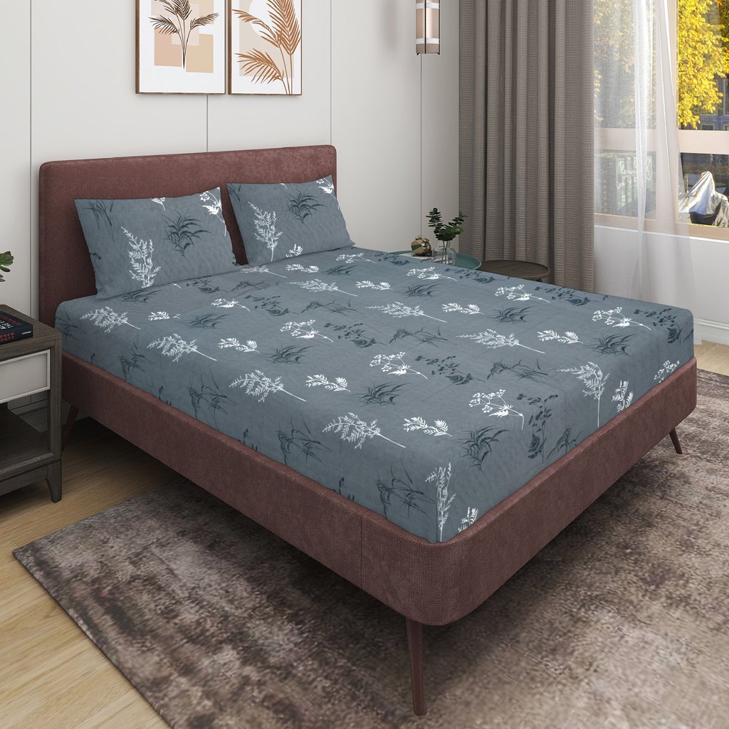 Glace Cotton Double Flat Bedsheet With 2 Pillow Covers (Grey)
