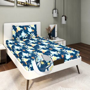 Single Glace Cotton Elastic Fitted Bed Sheet With One Pillow Cover (Green)