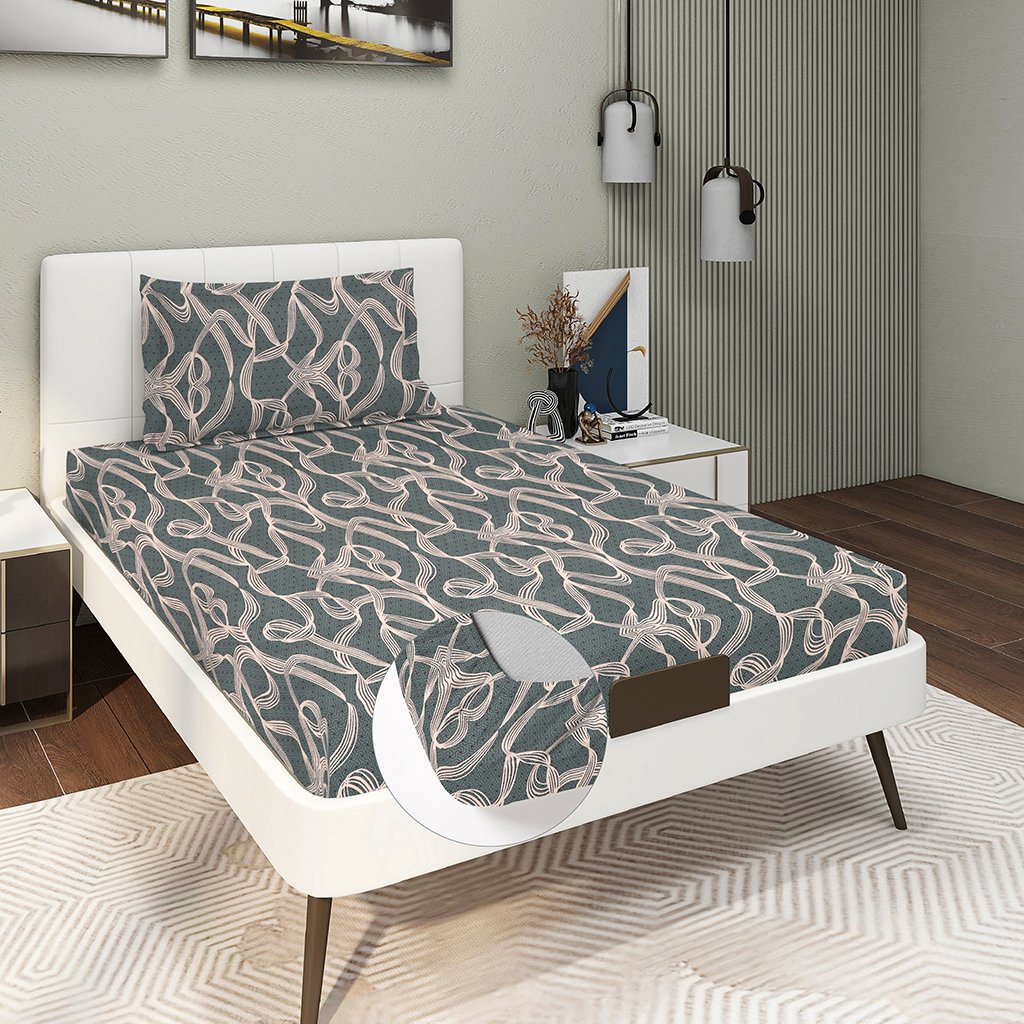 Single Glace Cotton Elastic Fitted Bed Sheet With One Pillow Cover (Slate Gray)