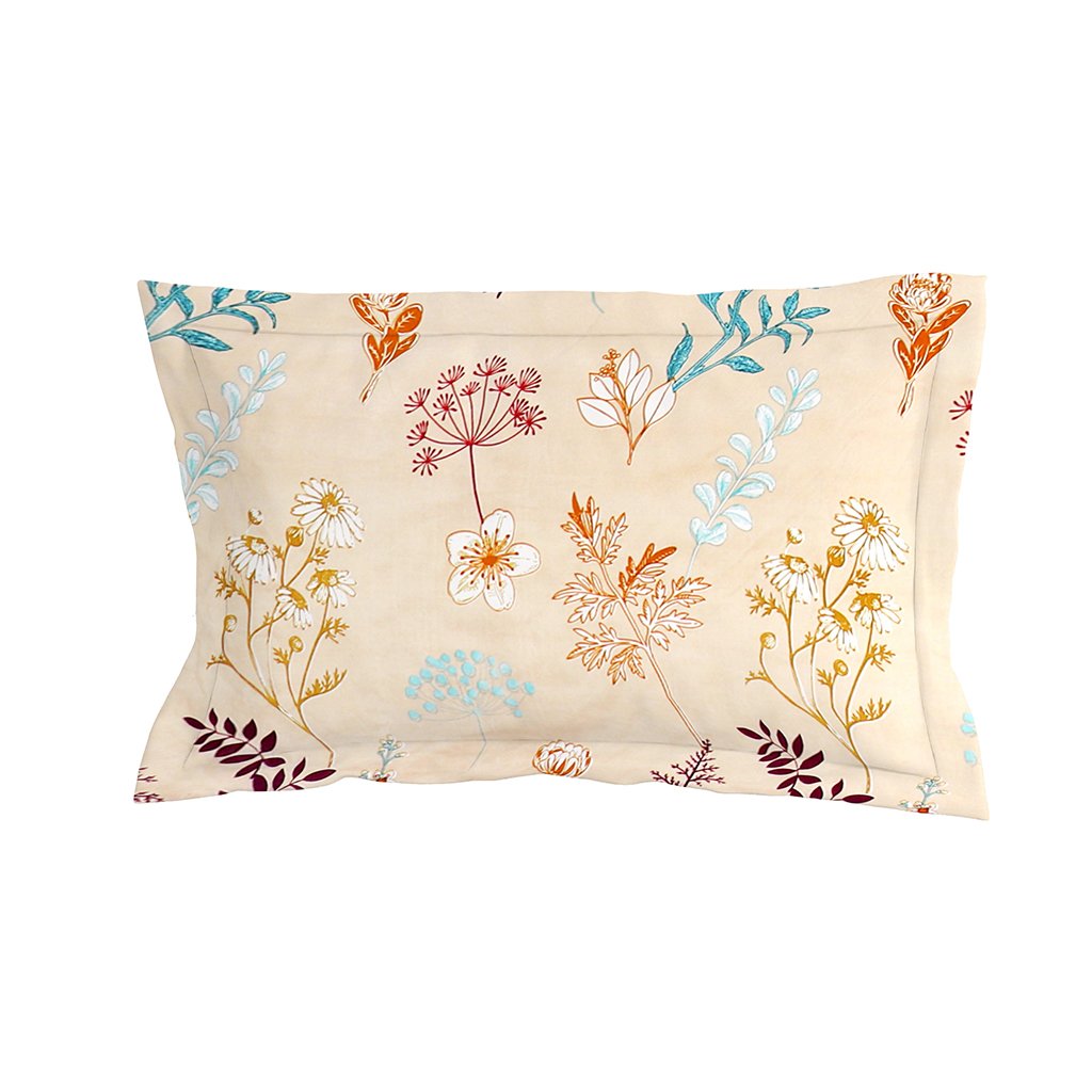 Single Glace Cotton Elastic Fitted Bed Sheet With One Pillow Cover (Cream)