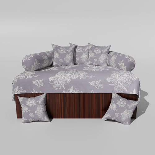 210 TC Cotton Printed Diwan (Set of 8 Pieces)1 Single Bedsheet 5 Cushion Covers And 2 Bolster Cover