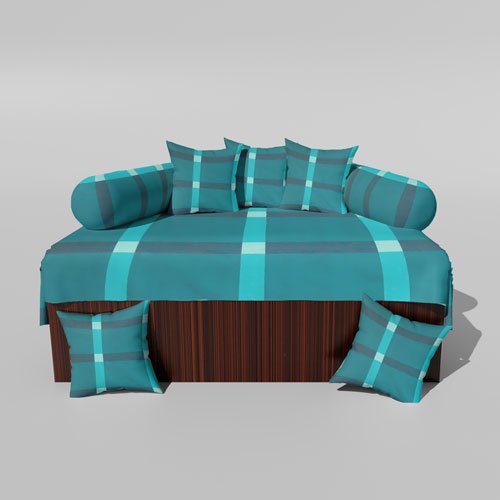 210 TC Cotton Printed Diwan (Set of 8 Pieces)1 Single Bedsheet 5 Cushion Covers And 2 Bolster Cover