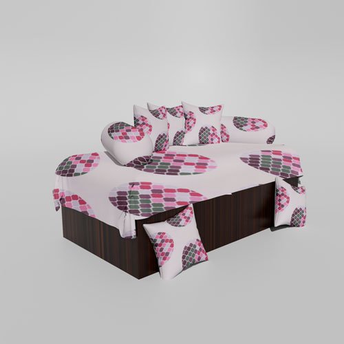 210 TC Cotton Printed Diwan (Set of 8 Pieces)1 Single Bedsheet 5 Cushion Covers And 2 Bolster Cover