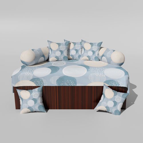 210 TC Cotton Printed Diwan (Set of 8 Pieces)1 Single Bedsheet 5 Cushion Covers And 2 Bolster Cover