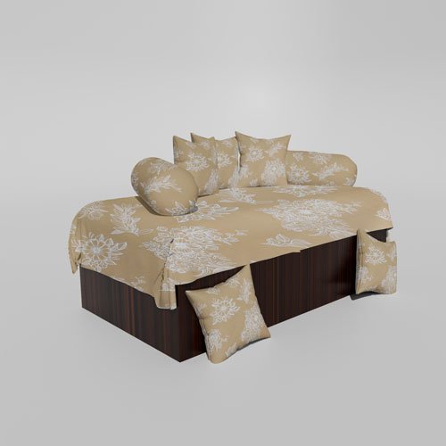 210 TC Cotton Printed Diwan (Set of 8 Pieces)1 Single Bedsheet 5 Cushion Covers And 2 Bolster Cover