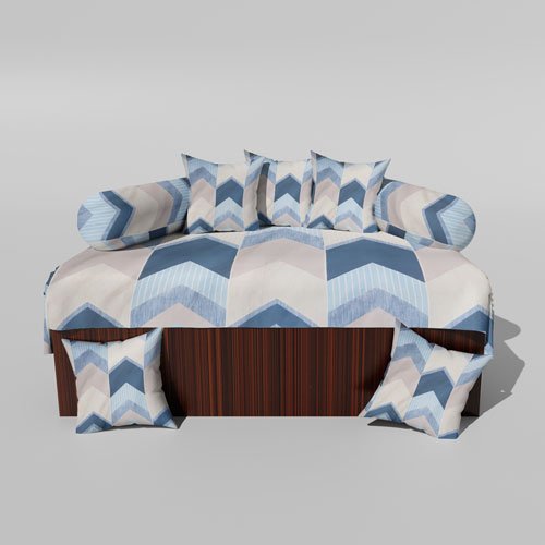 210 TC Cotton Printed Diwan (Set of 8 Pieces)1 Single Bedsheet 5 Cushion Covers And 2 Bolster Cover
