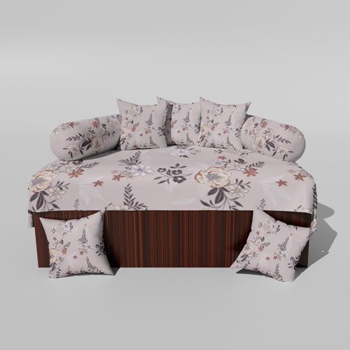 210 TC Cotton Printed Diwan (Set of 8 Pieces)1 Single Bedsheet 5 Cushion Covers And 2 Bolster Cover