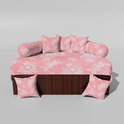 210 TC Cotton Printed Diwan (Set of 8 Pieces)1 Single Bedsheet 5 Cushion Covers And 2 Bolster Cover