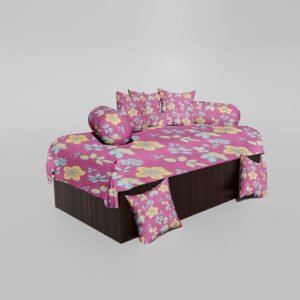 210 TC Cotton Printed Diwan (Set of 8 Pieces)1 Single Bedsheet 5 Cushion Covers And 2 Bolster Cover