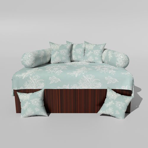 210 TC Cotton Printed Diwan (Set of 8 Pieces)1 Single Bedsheet 5 Cushion Covers And 2 Bolster Cover