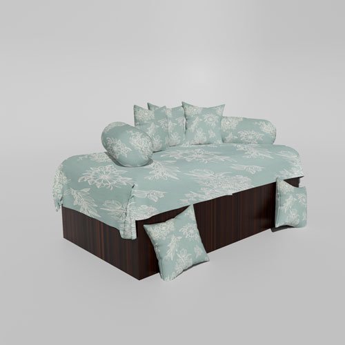 210 TC Cotton Printed Diwan (Set of 8 Pieces)1 Single Bedsheet 5 Cushion Covers And 2 Bolster Cover