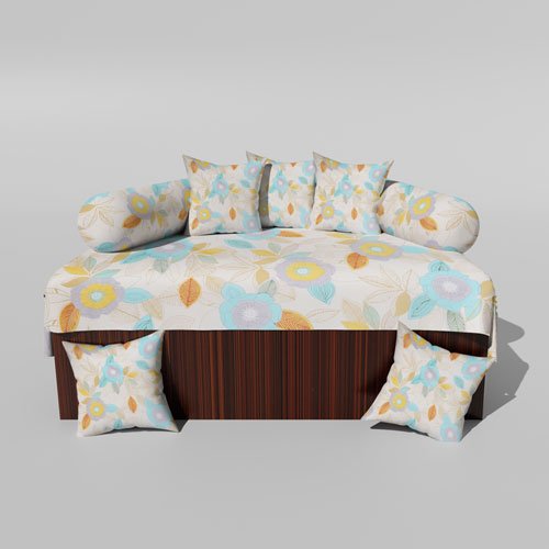 210 TC Cotton Printed Diwan (Set of 8 Pieces)1 Single Bedsheet 5 Cushion Covers And 2 Bolster Cover (Copy) (Copy)