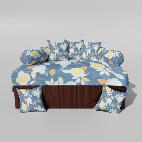 210 TC Cotton Printed Diwan (Set of 8 Pieces)1 Single Bedsheet 5 Cushion Covers And 2 Bolster Cover