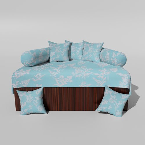 210 TC Cotton Printed Diwan (Set of 8 Pieces)1 Single Bedsheet 5 Cushion Covers And 2 Bolster Cover