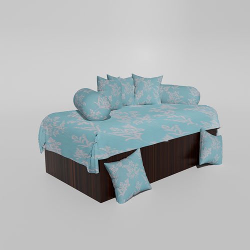 210 TC Cotton Printed Diwan (Set of 8 Pieces)1 Single Bedsheet 5 Cushion Covers And 2 Bolster Cover