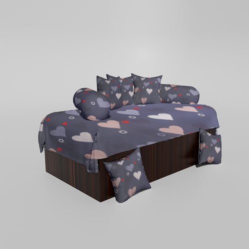 210 TC Cotton Printed Diwan (Set of 8 Pieces)1 Single Bedsheet 5 Cushion Covers And 2 Bolster Cover