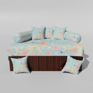 210 TC Cotton Printed Diwan (Set of 8 Pieces)1 Single Bedsheet 5 Cushion Covers And 2 Bolster Cover