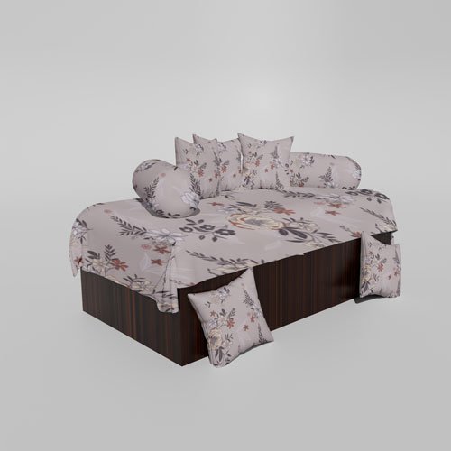 210 TC Cotton Printed Diwan (Set of 8 Pieces)1 Single Bedsheet 5 Cushion Covers And 2 Bolster Cover