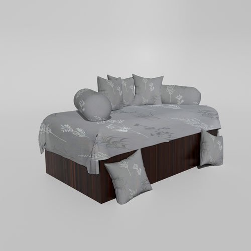 210 TC Cotton Printed Diwan (Set of 8 Pieces)1 Single Bedsheet 5 Cushion Covers And 2 Bolster Cover