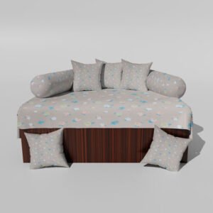 210 TC Cotton Printed Diwan (Set of 8 Pieces)1 Single Bedsheet 5 Cushion Covers And 2 Bolster Cover