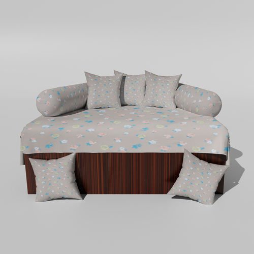 210 TC Cotton Printed Diwan (Set of 8 Pieces)1 Single Bedsheet 5 Cushion Covers And 2 Bolster Cover