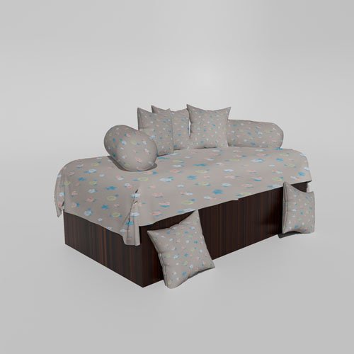 210 TC Cotton Printed Diwan (Set of 8 Pieces)1 Single Bedsheet 5 Cushion Covers And 2 Bolster Cover