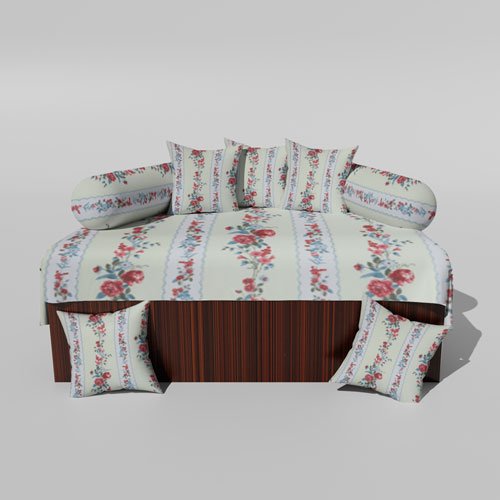 210 TC Cotton Printed Diwan (Set of 8 Pieces)1 Single Bedsheet 5 Cushion Covers And 2 Bolster Cover