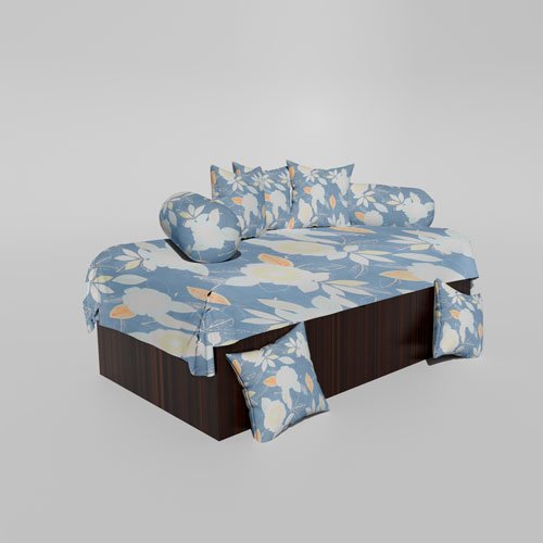 210 TC Cotton Printed Diwan (Set of 8 Pieces)1 Single Bedsheet 5 Cushion Covers And 2 Bolster Cover