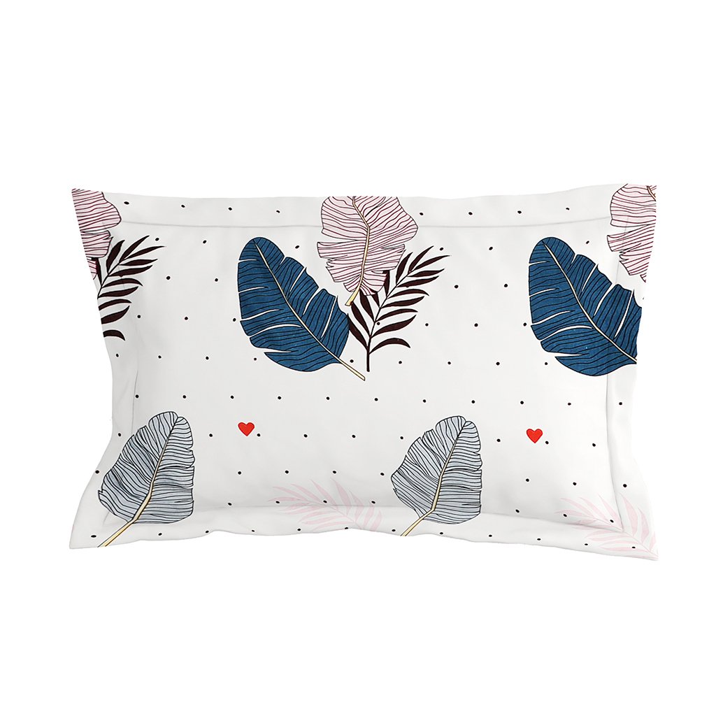 Single Glace Cotton Elastic Fitted Bed Sheet With One Pillow Cover (Multi Leaf)