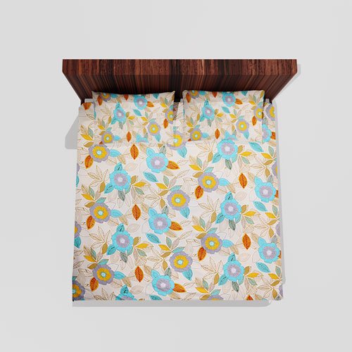 Cotton Double Flat Bedsheet With 2 Pillow Covers (Cream)