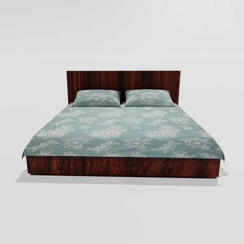 Cotton Double Flat Bedsheet With 2 Pillow Covers (Cyan)