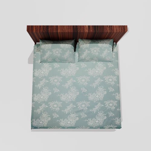 Cotton Double Flat Bedsheet With 2 Pillow Covers (Cyan)