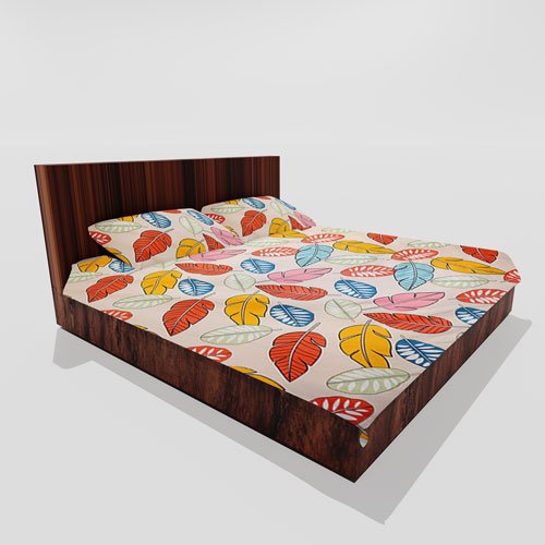 Cotton Double Flat Bedsheet With 2 Pillow Covers (Multi Leaf)