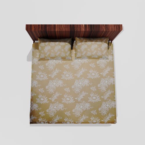 Cotton Double Flat Bedsheet With 2 Pillow Covers (Yellow)