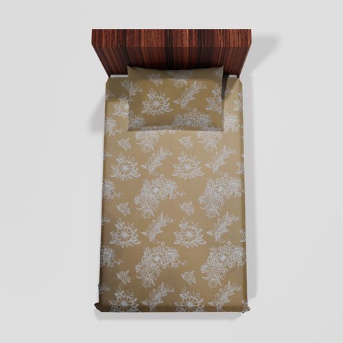 Cotton Single Flat Bed Sheet With 1 Pillow Cover (Brown)